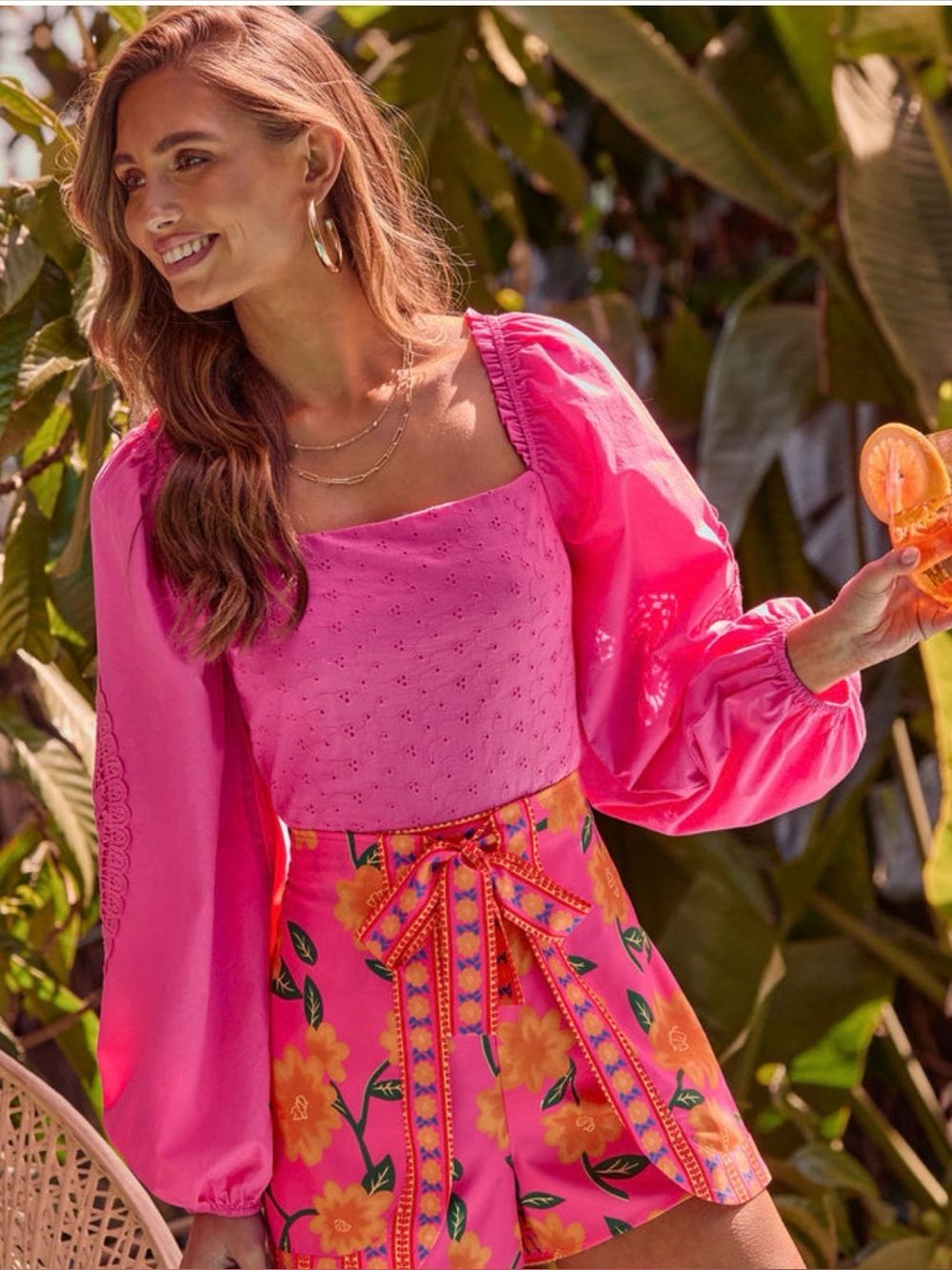 Coasted Ritual Eyelet Balloon Sleeve Top